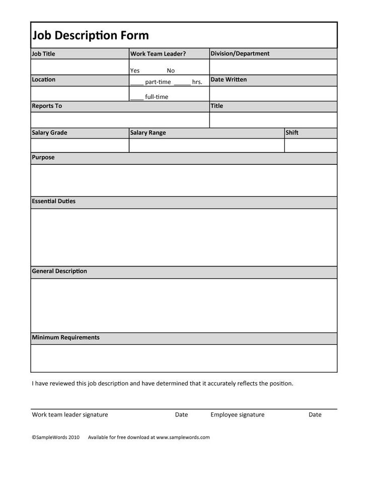 Sample job description template word