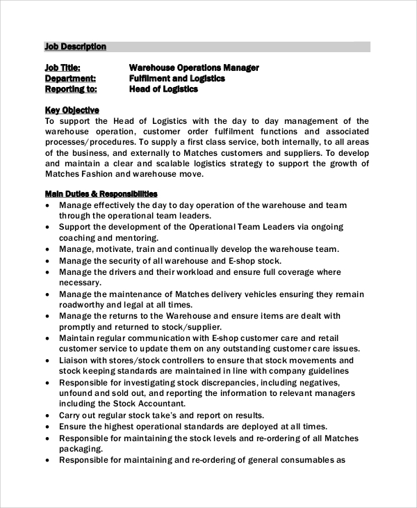 Strategy operations manager job description