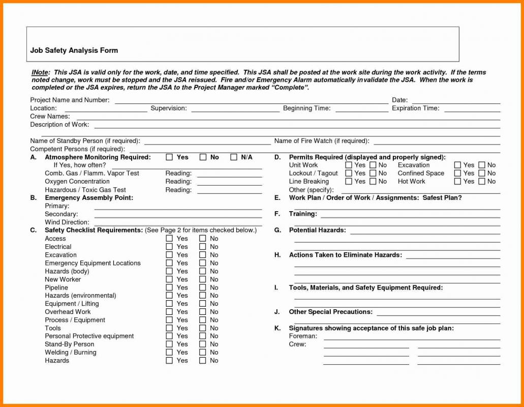 Sample of job hazard analysis form